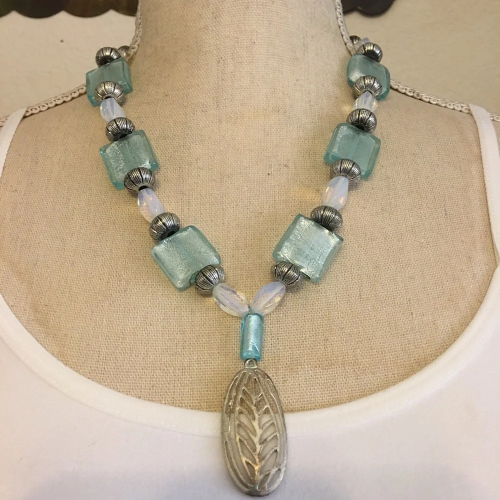 Vintage artisan glass silver bead necklace